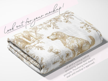 Personalized Golden Retriever Toile Blanket Heirloom Nursery Decor Custom Name Woven Throw Newborn Gift Dog Print Minky Baby Shower Present - Charles Alex