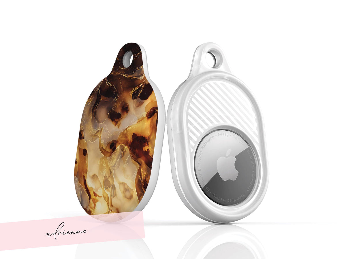 Custom Initials Tortoiseshell Apple AirTag Holder Keychain Personalized Protective Cover Find Bag Luggage Keys Purse Gift For Her Accessory - Charles Alex