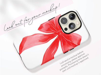 Personalized Bow iPhone Case Custom Name Coquette Watercolor Valentines Day Gift For Her Preppy Girly Drop Protection Impact Resistant Cover - Charles Alex