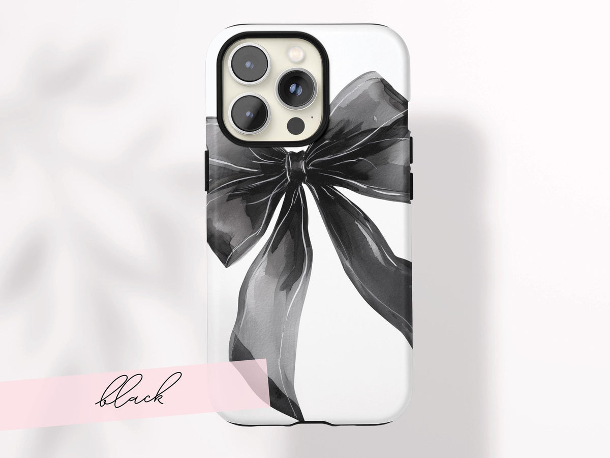 Personalized Bow iPhone Case Custom Name Coquette Watercolor Valentines Day Gift For Her Preppy Girly Drop Protection Impact Resistant Cover - Charles Alex