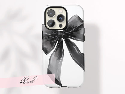 Personalized Bow iPhone Case Custom Name Coquette Watercolor Valentines Day Gift For Her Preppy Girly Drop Protection Impact Resistant Cover - Charles Alex