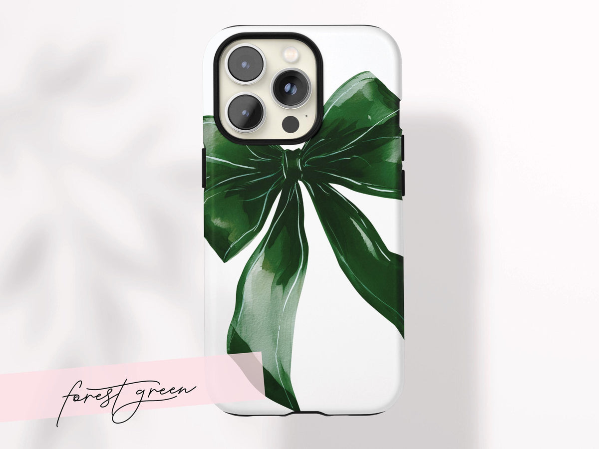Personalized Bow iPhone Case Custom Name Coquette Watercolor Valentines Day Gift For Her Preppy Girly Drop Protection Impact Resistant Cover - Charles Alex