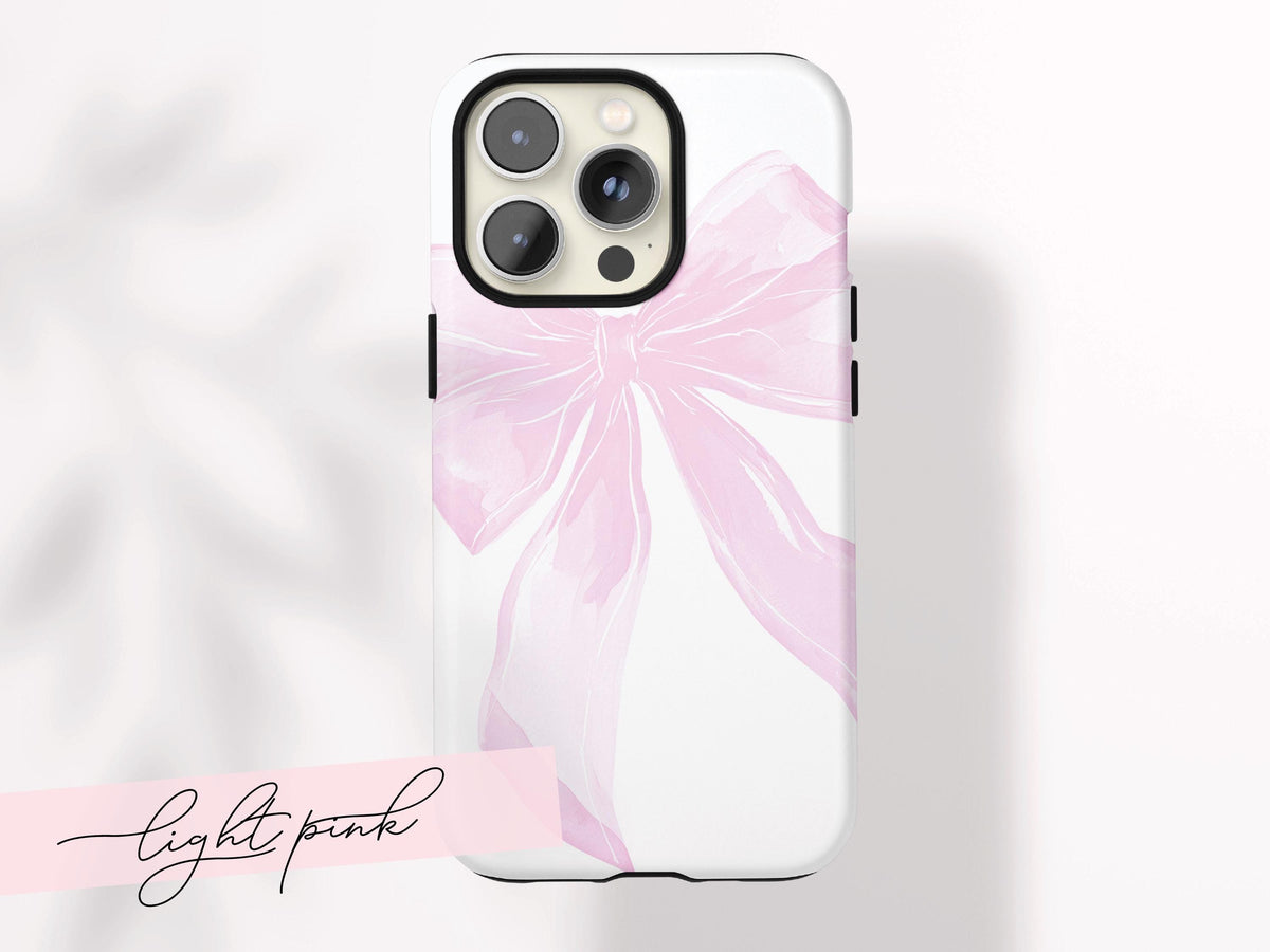 Personalized Bow iPhone Case Custom Name Coquette Watercolor Valentines Day Gift For Her Preppy Girly Drop Protection Impact Resistant Cover - Charles Alex
