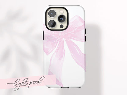 Personalized Bow iPhone Case Custom Name Coquette Watercolor Valentines Day Gift For Her Preppy Girly Drop Protection Impact Resistant Cover - Charles Alex