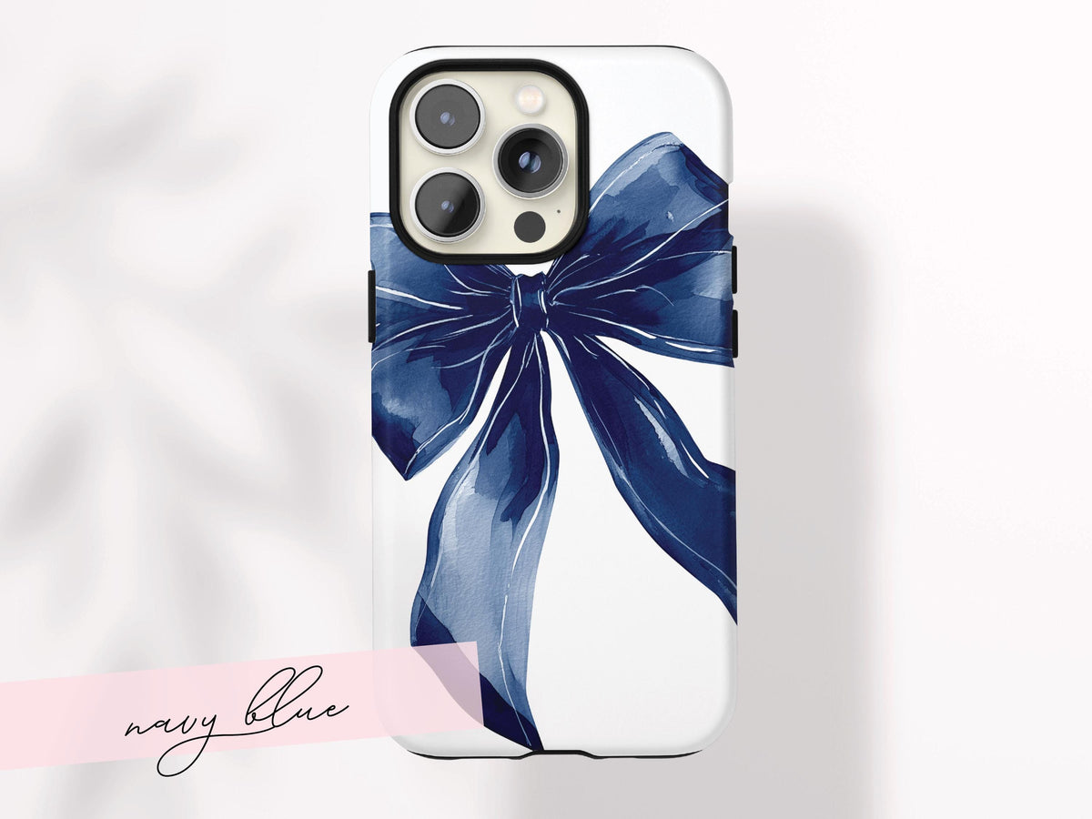 Personalized Bow iPhone Case Custom Name Coquette Watercolor Valentines Day Gift For Her Preppy Girly Drop Protection Impact Resistant Cover - Charles Alex