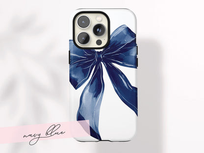 Personalized Bow iPhone Case Custom Name Coquette Watercolor Valentines Day Gift For Her Preppy Girly Drop Protection Impact Resistant Cover - Charles Alex