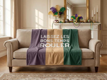 Mardi Gras Parade Route Cozy Blanket Laissez Les Bons Temps Rouler Throw St Charles Avenue Purple Green Gold Colors NOLA Home Decor Carnival - Charles Alex