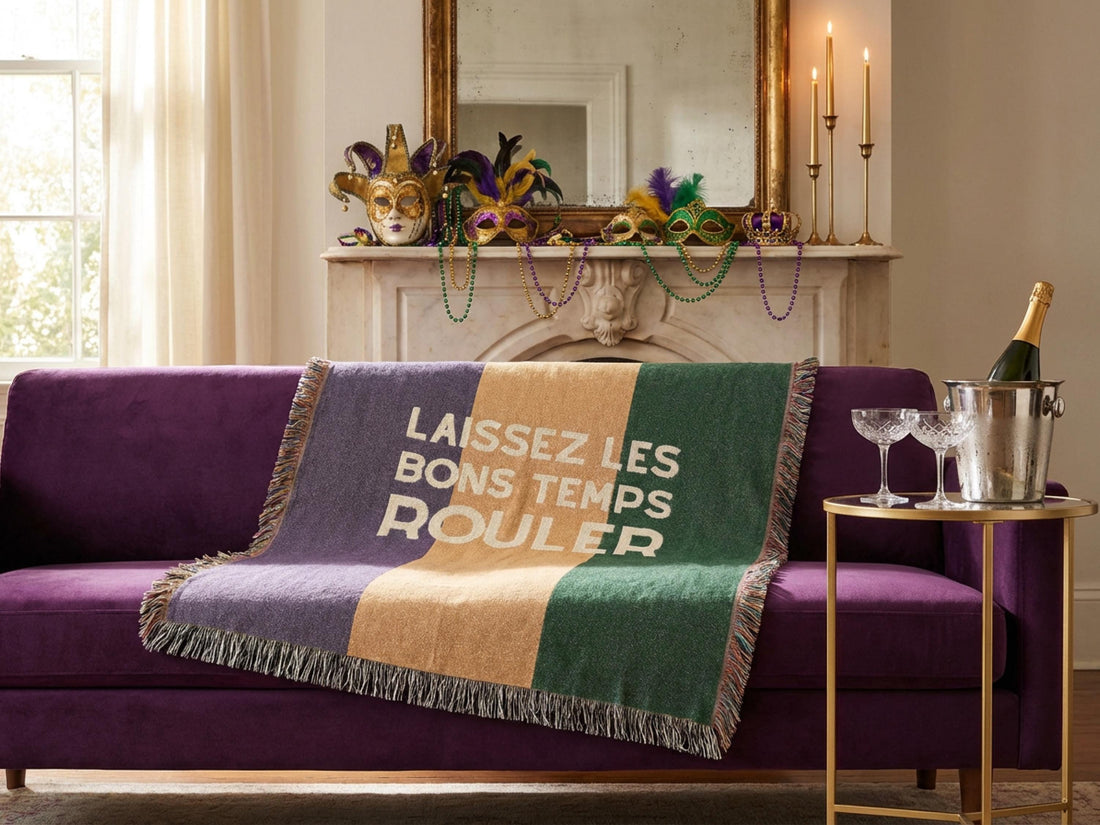 Mardi Gras Throw Laissez Les Bons Temps Rouler Blanket New Orleans Living Room Decor Sofa Woven  Purple Gold Green Carnival Home Style Couch