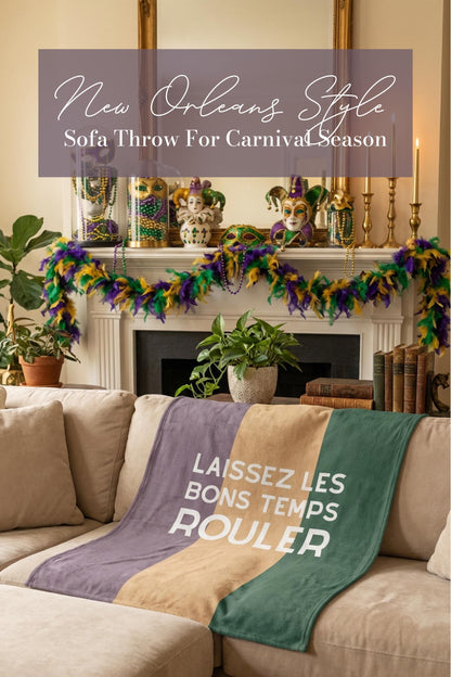 Mardi Gras Parade Route Cozy Blanket Laissez Les Bons Temps Rouler Throw St Charles Avenue Purple Green Gold Colors NOLA Home Decor Carnival - Charles Alex