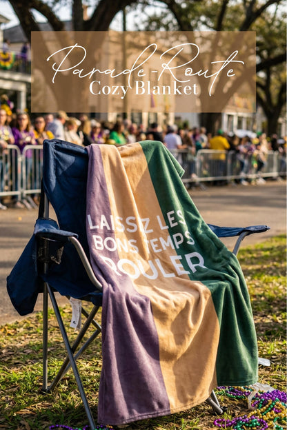 Mardi Gras Parade Route Cozy Blanket Laissez Les Bons Temps Rouler Throw St Charles Avenue Purple Green Gold Colors NOLA Home Decor Carnival - Charles Alex