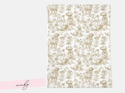 Toile Labrador Retriever Baby Blanket Swaddle Personalized Set Custom Dog Name Floral Yellow Lab Nursery Throw Newborn Photography Prop Gift - Charles Alex