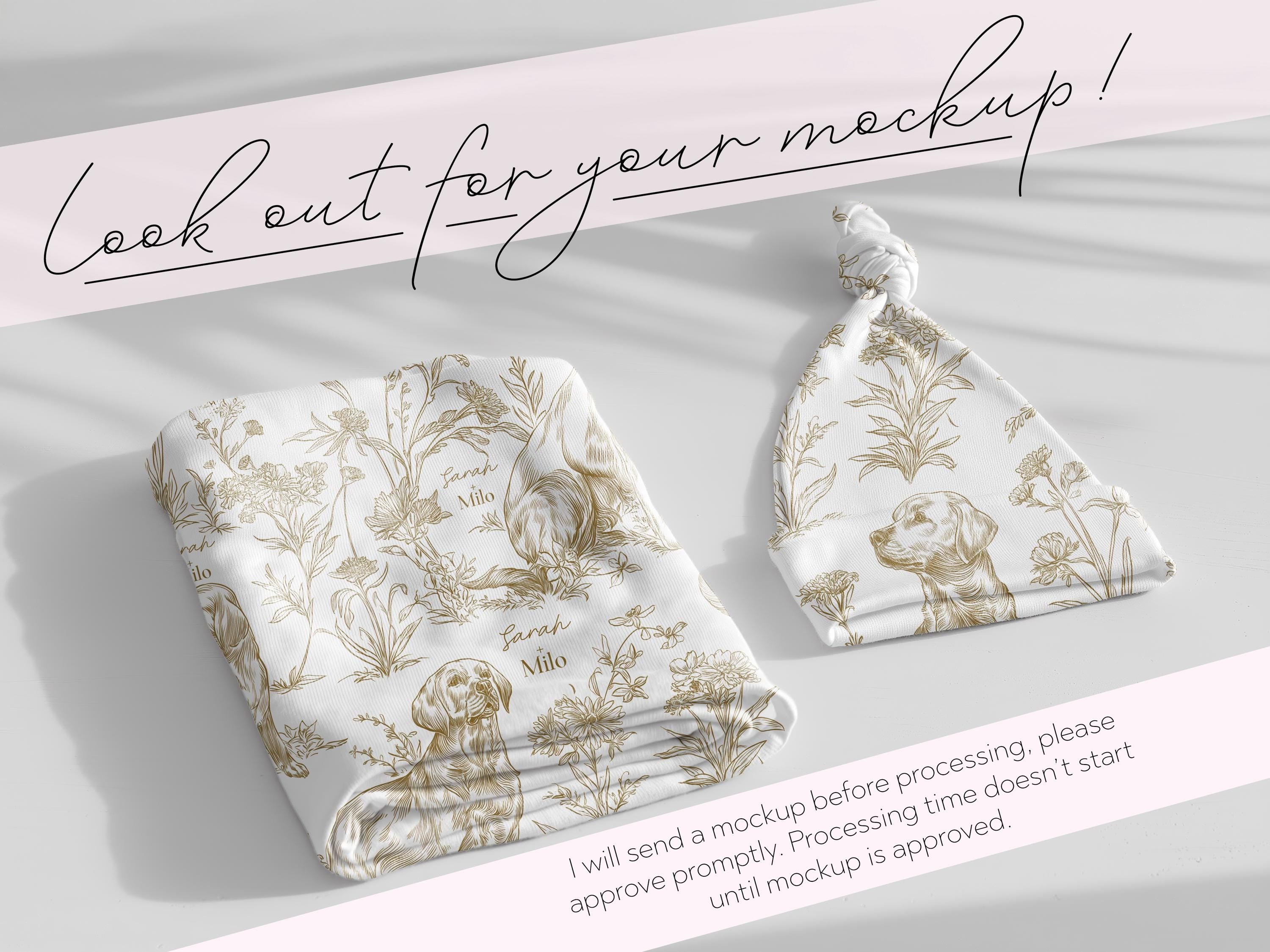 Toile Labrador Retriever Baby Blanket Swaddle Personalized Set Custom Dog Name Floral Yellow Lab Nursery Throw Newborn Photography Prop Gift - Charles Alex