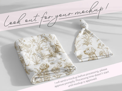 Toile Labrador Retriever Baby Blanket Swaddle Personalized Set Custom Dog Name Floral Yellow Lab Nursery Throw Newborn Photography Prop Gift - Charles Alex