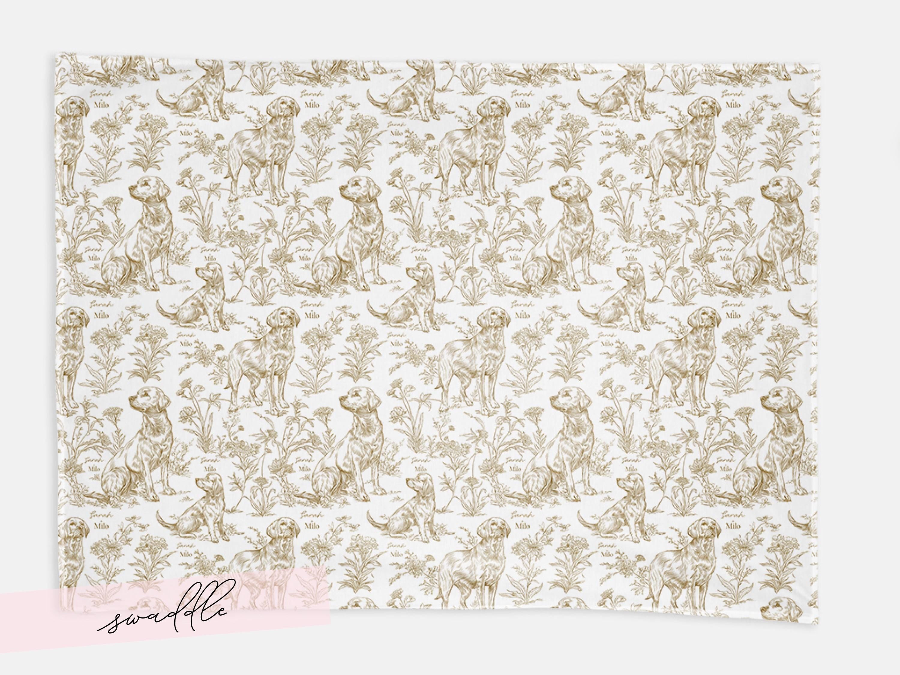 Toile Labrador Retriever Baby Blanket Swaddle Personalized Set Custom Dog Name Floral Yellow Lab Nursery Throw Newborn Photography Prop Gift - Charles Alex