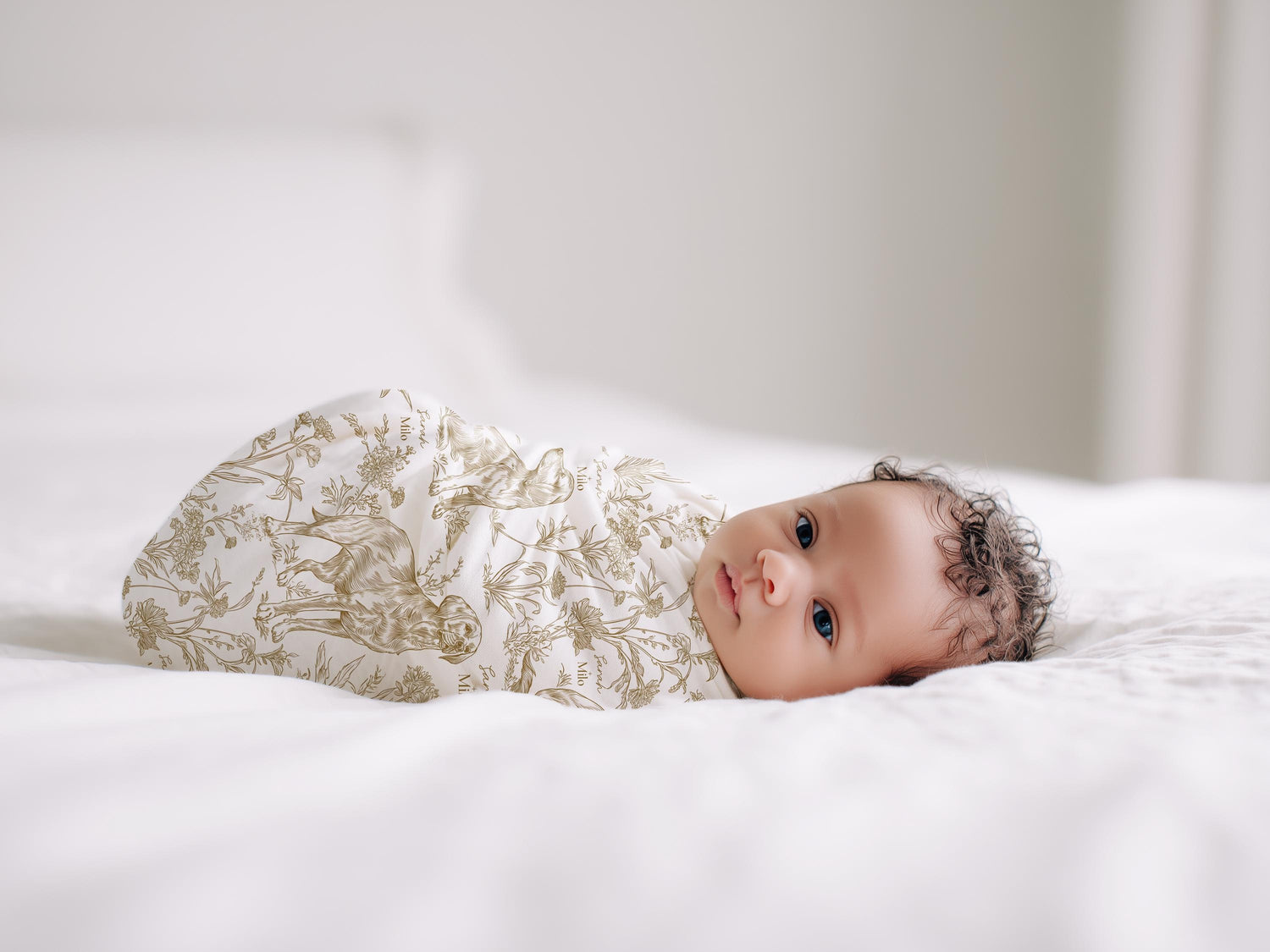 Toile Labrador Retriever Baby Blanket Swaddle Personalized Set Custom Dog Name Floral Yellow Lab Nursery Throw Newborn Photography Prop Gift - Charles Alex