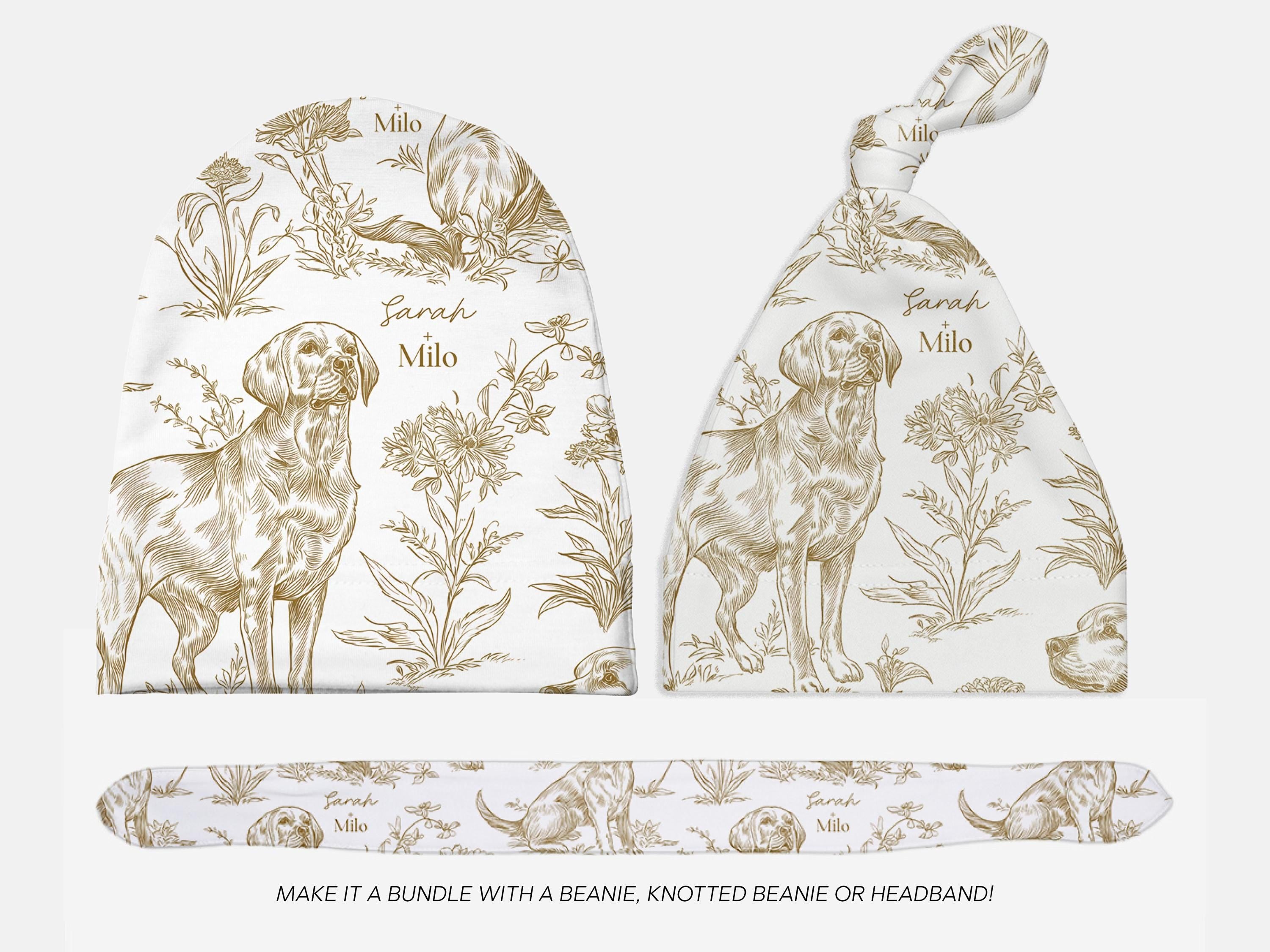Toile Labrador Retriever Baby Blanket Swaddle Personalized Set Custom Dog Name Floral Yellow Lab Nursery Throw Newborn Photography Prop Gift - Charles Alex