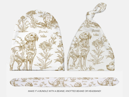 Toile Labrador Retriever Baby Blanket Swaddle Personalized Set Custom Dog Name Floral Yellow Lab Nursery Throw Newborn Photography Prop Gift - Charles Alex