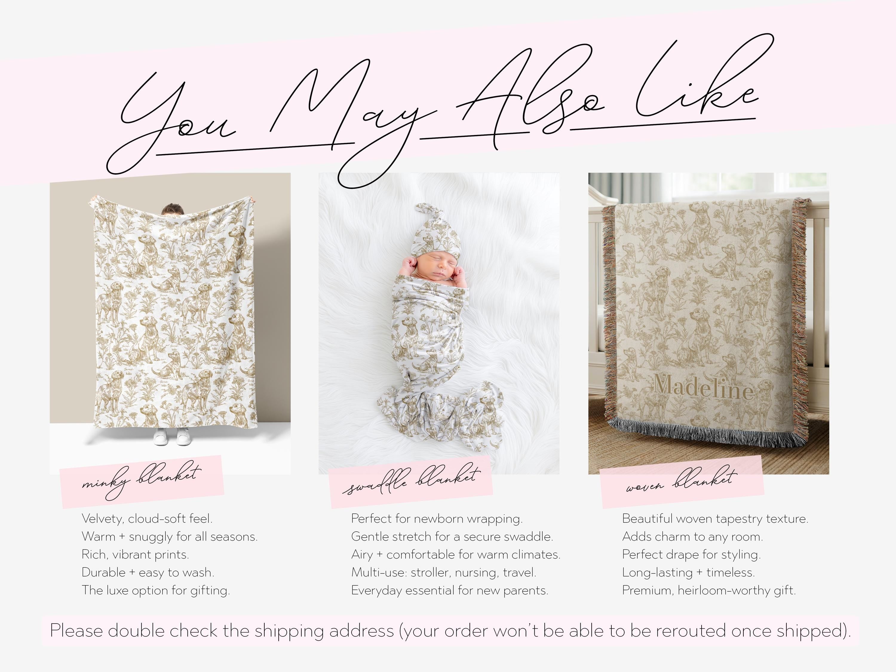 Toile Labrador Retriever Baby Blanket Swaddle Personalized Set Custom Dog Name Floral Yellow Lab Nursery Throw Newborn Photography Prop Gift - Charles Alex