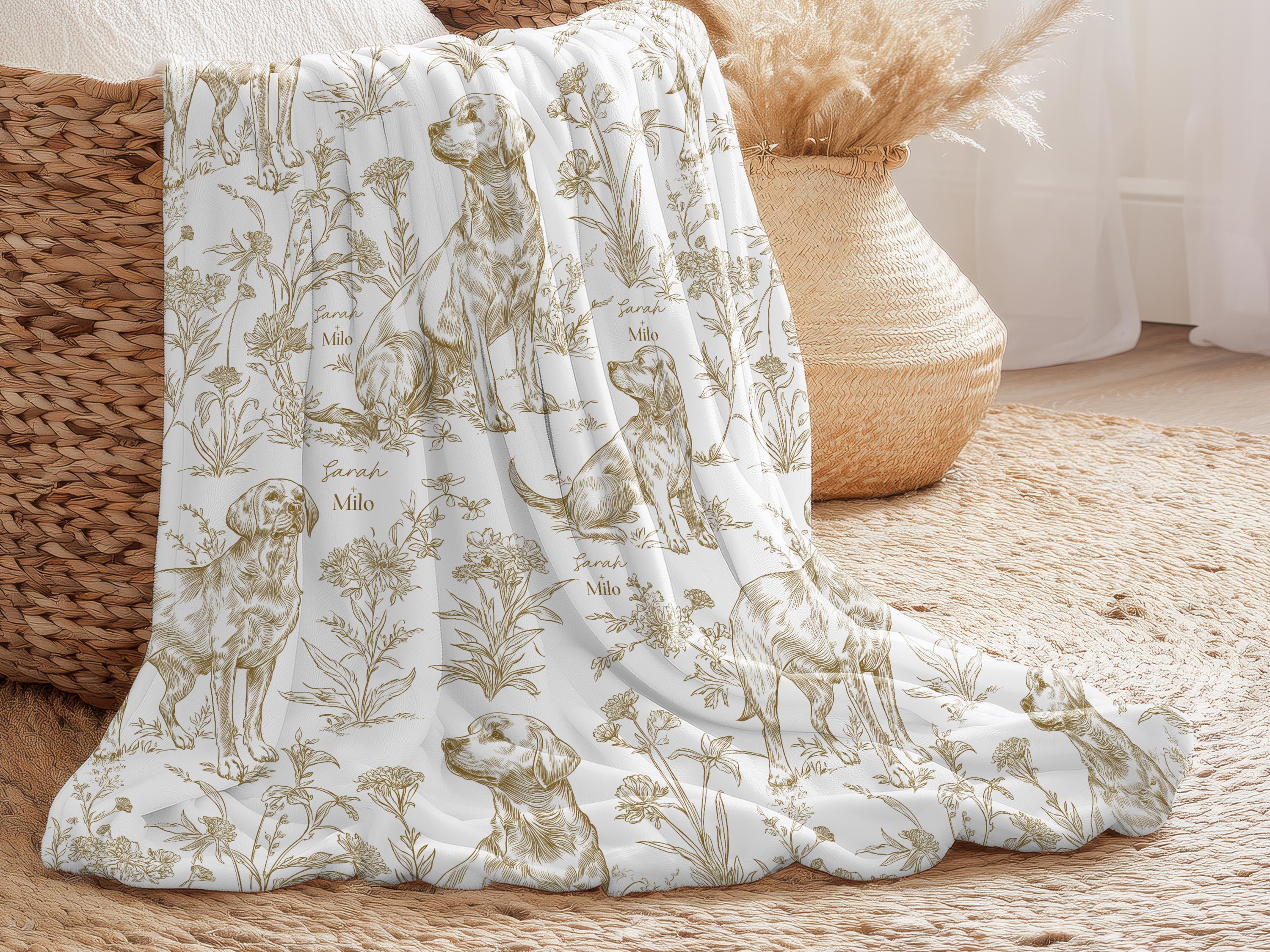 Toile Labrador Retriever Baby Blanket Swaddle Personalized Set Custom Dog Name Floral Yellow Lab Nursery Throw Newborn Photography Prop Gift - Charles Alex