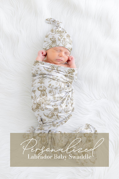 Toile Labrador Retriever Baby Blanket Swaddle Personalized Set Custom Dog Name Floral Yellow Lab Nursery Throw Newborn Photography Prop Gift - Charles Alex