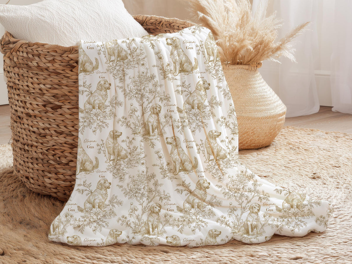 Toile Golden Retriever Swaddle or Minky Blanket - Charles Alex