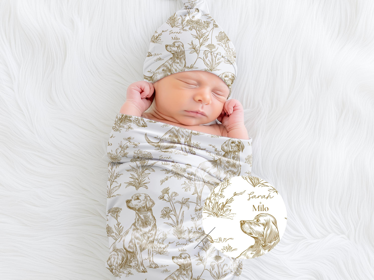 Toile Labrador Retriever Baby Blanket Swaddle Personalized Set Custom Dog Name Floral Yellow Lab Nursery Throw Newborn Photography Prop Gift - Charles Alex