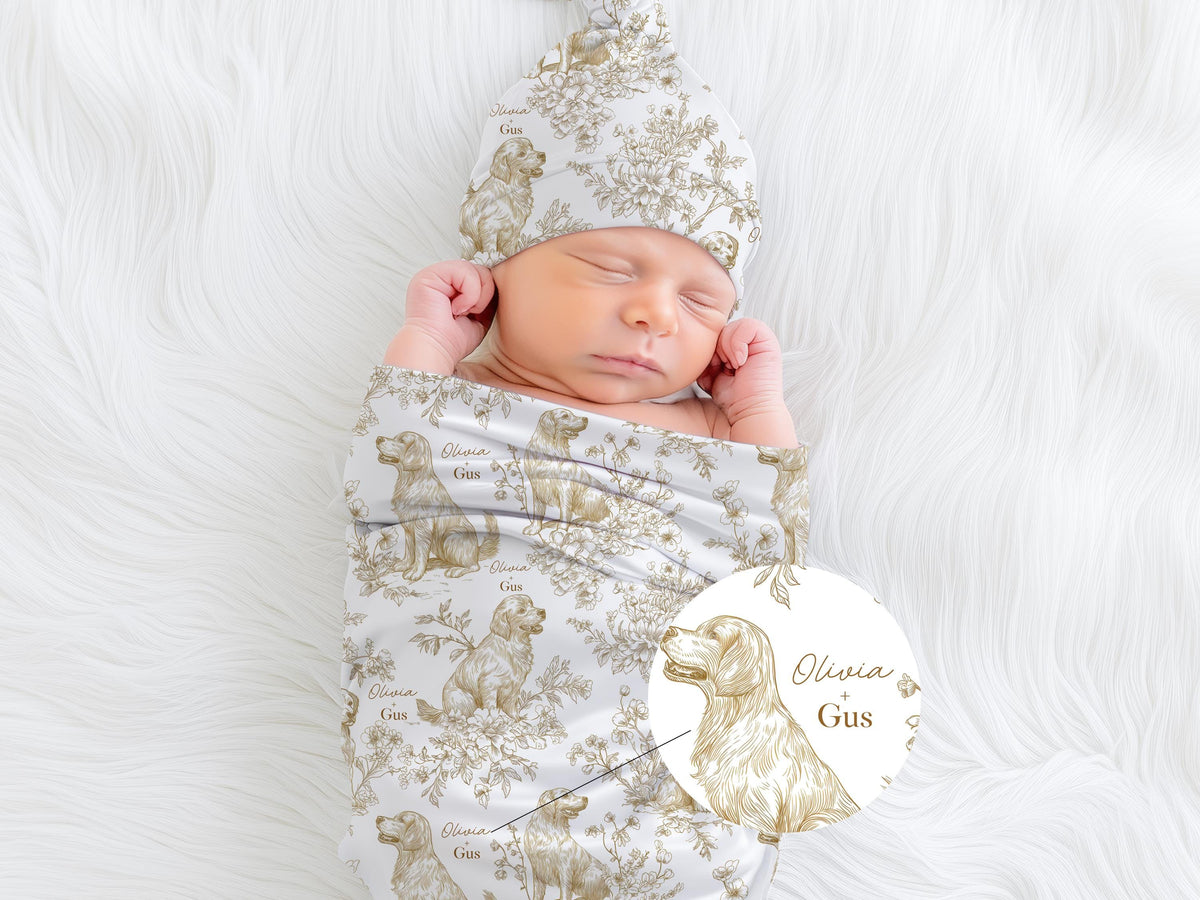 Toile Golden Retriever Swaddle or Minky Blanket - Charles Alex