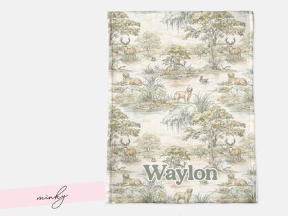Hunting Nursey Decor Personalized Crib Throw Toile Deer Name Blanket Neutral Woodland Duck Baby Shower Gift Newborn Heirloom Woven Labrador - Charles Alex