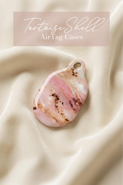 Tortoise Shell AirTag Case Personalized Rose Marble Initial Keychain Holder Chic Luggage Backpack Purse Accessory Gift For Her Travel Keys - Charles Alex