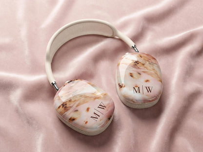 Pink Tortoise Shell AirPods Max Covers Personalized Initial Monogram Headphone Protective Case Feminine Aesthetic Accessory Gift For Her - Charles Alex
