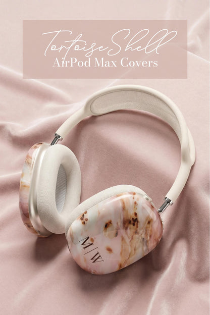 Pink Tortoise Shell AirPods Max Covers Personalized Initial Monogram Headphone Protective Case Feminine Aesthetic Accessory Gift For Her - Charles Alex