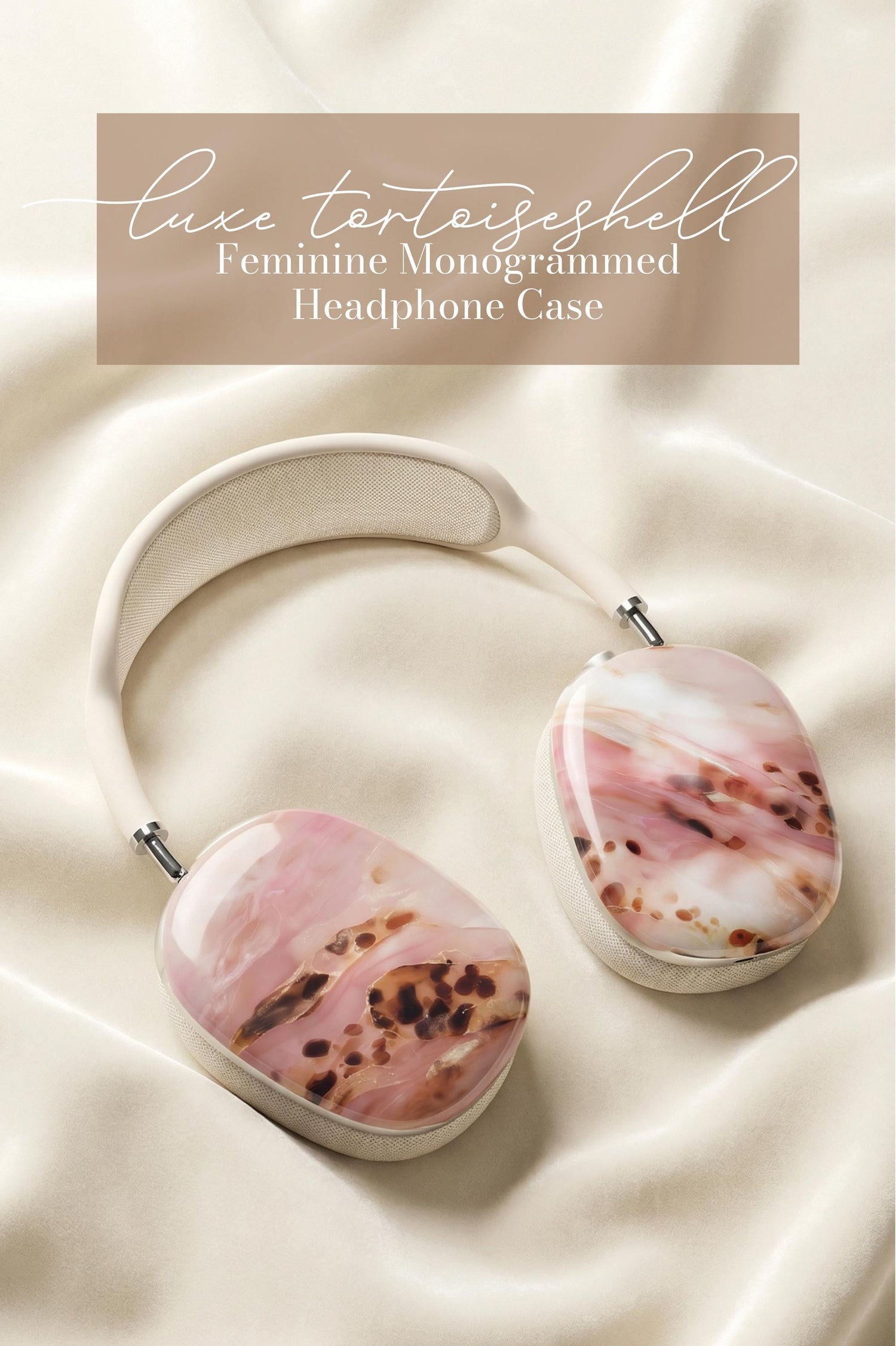 Pink Tortoise Shell AirPods Max Covers Personalized Initial Monogram Headphone Protective Case Feminine Aesthetic Accessory Gift For Her - Charles Alex