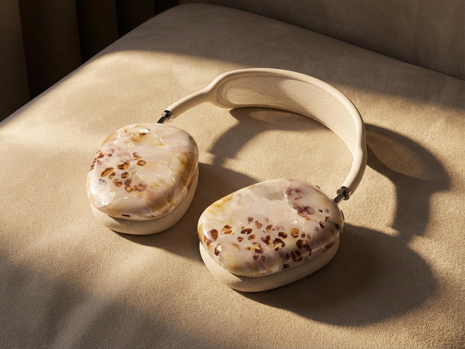 Blush Tortoiseshell Airpod Max Case Cover Neutral Marble Headphones Shell Aesthetic Protective Snap On Accessory Gift For Women Music Lovers - Charles Alex