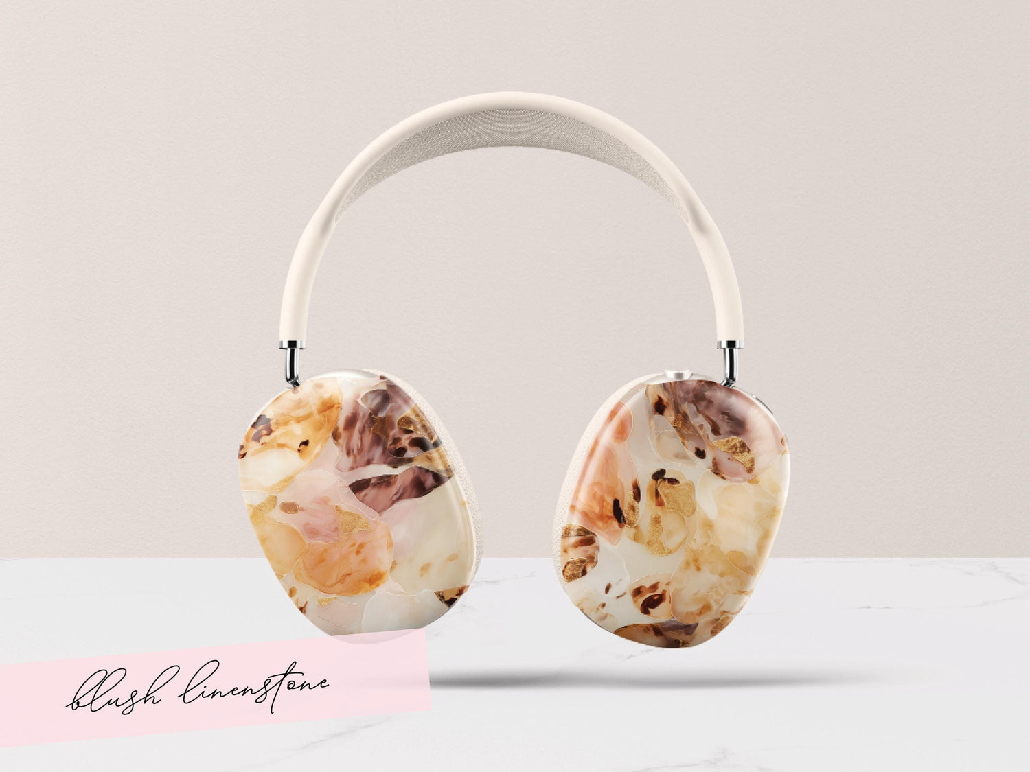 Blush Tortoiseshell Airpod Max Case Cover Neutral Marble Headphones Shell Aesthetic Protective Snap On Accessory Gift For Women Music Lovers - Charles Alex