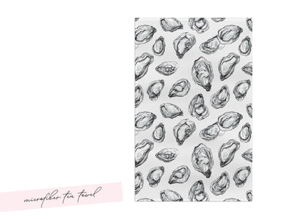 Coastal Oyster Tea Towel Line Art Shell Pattern Cotton Microfiber Kitchen Drying Cloth Absorbent Reusable Decor Housewarming Hostess Gift - Charles Alex