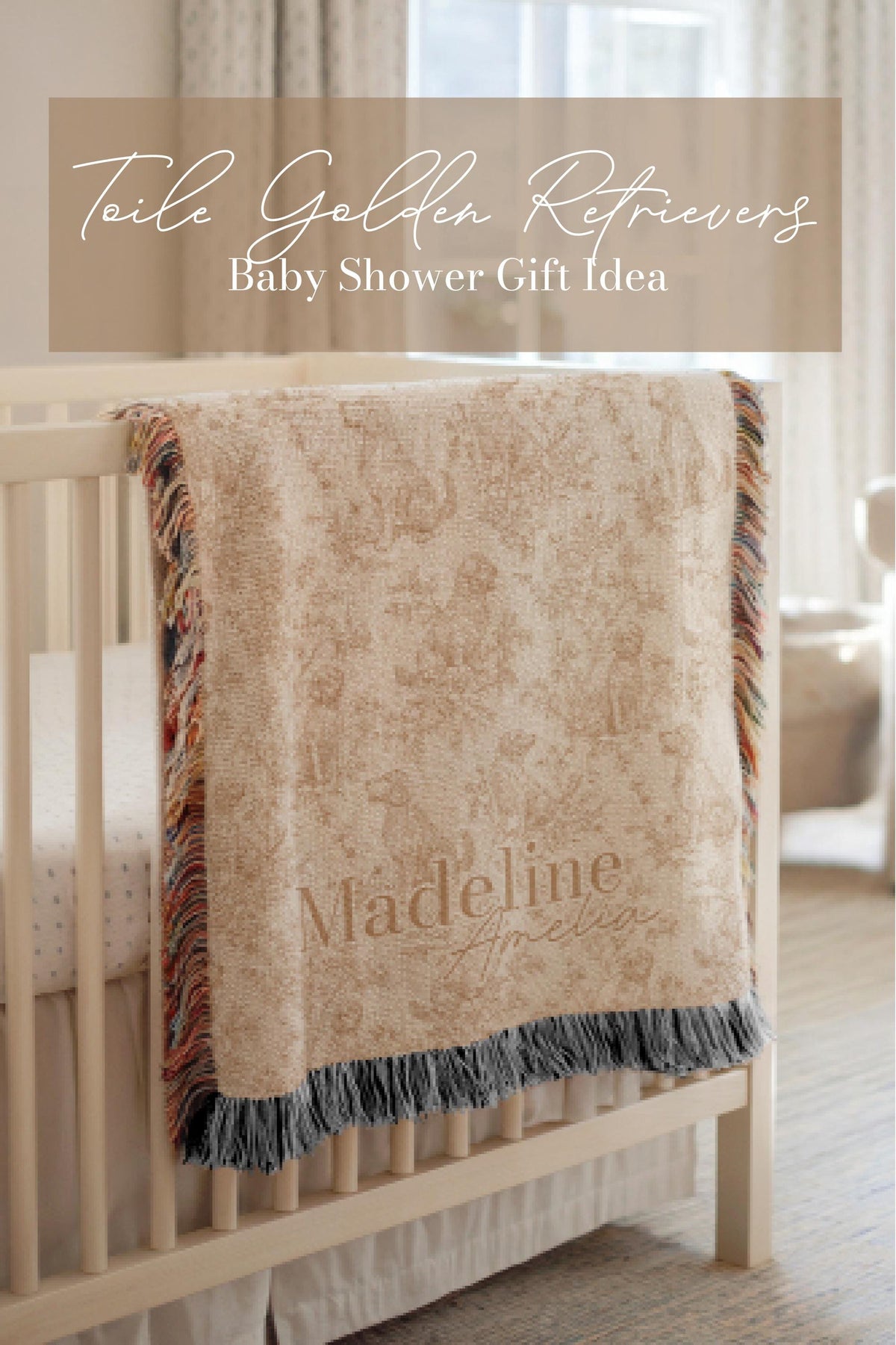 Personalized Golden Retriever Toile Blanket Heirloom Nursery Decor Custom Name Woven Throw Newborn Gift Dog Print Minky Baby Shower Present - Charles Alex