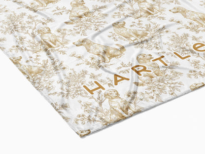Personalized Golden Retriever Toile Blanket Heirloom Nursery Decor Custom Name Woven Throw Newborn Gift Dog Print Minky Baby Shower Present - Charles Alex