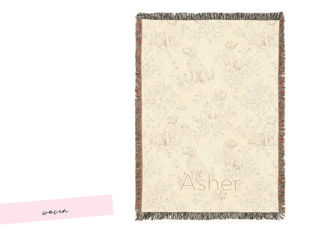 Personalized Golden Retriever Toile Blanket Heirloom Nursery Decor Custom Name Woven Throw Newborn Gift Dog Print Minky Baby Shower Present - Charles Alex