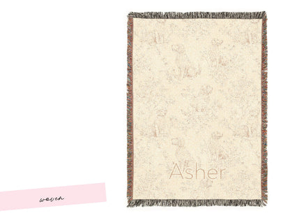Personalized Golden Retriever Toile Blanket Heirloom Nursery Decor Custom Name Woven Throw Newborn Gift Dog Print Minky Baby Shower Present - Charles Alex