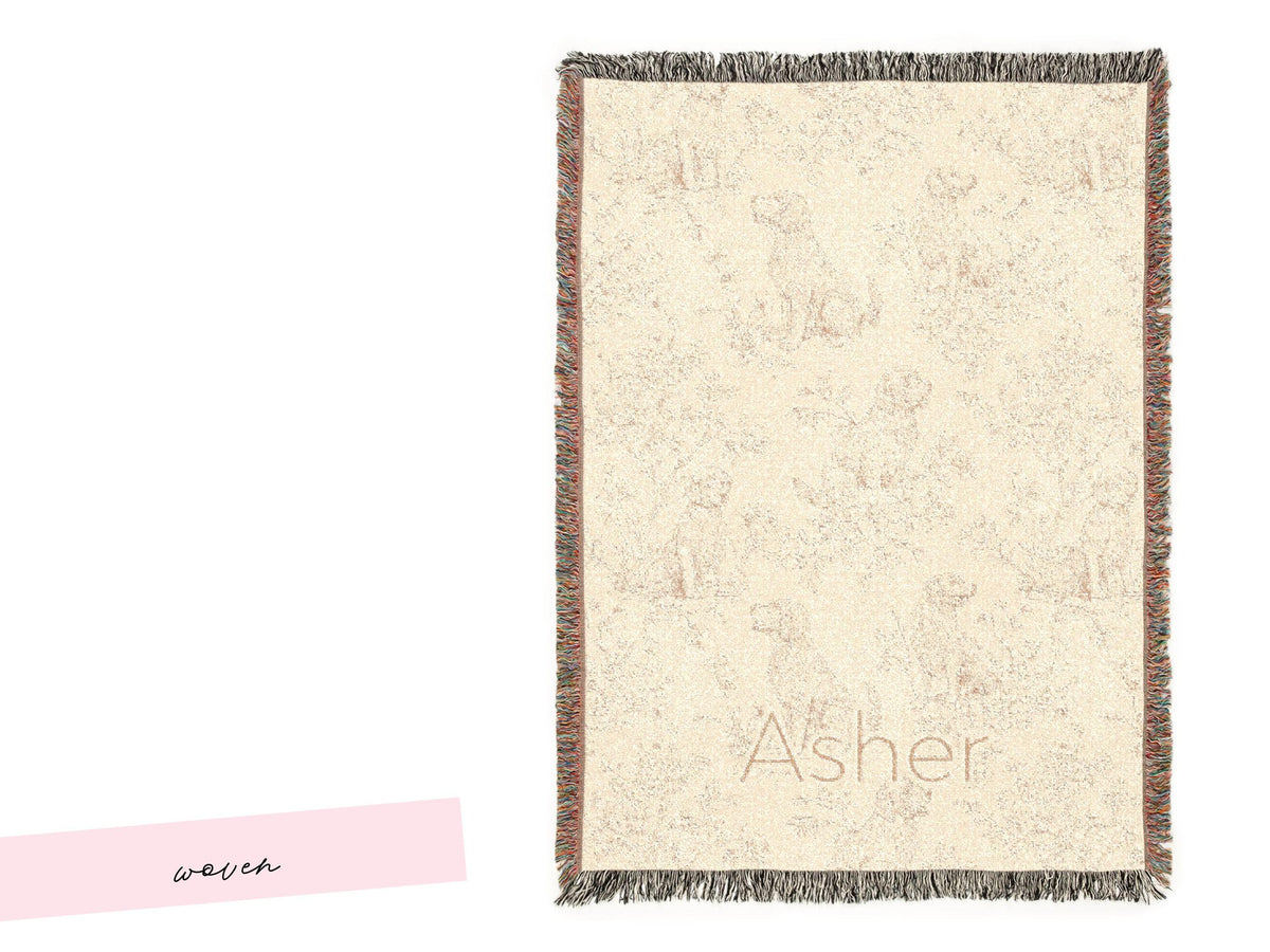 Personalized Golden Retriever Toile Blanket Heirloom Nursery Decor Custom Name Woven Throw Newborn Gift Dog Print Minky Baby Shower Present - Charles Alex