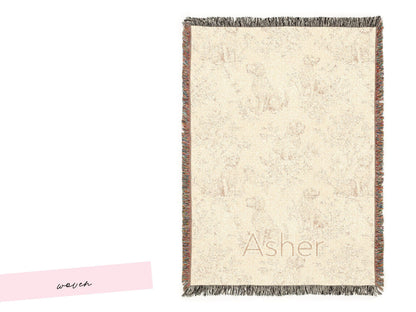 Personalized Golden Retriever Toile Blanket Heirloom Nursery Decor Custom Name Woven Throw Newborn Gift Dog Print Minky Baby Shower Present - Charles Alex