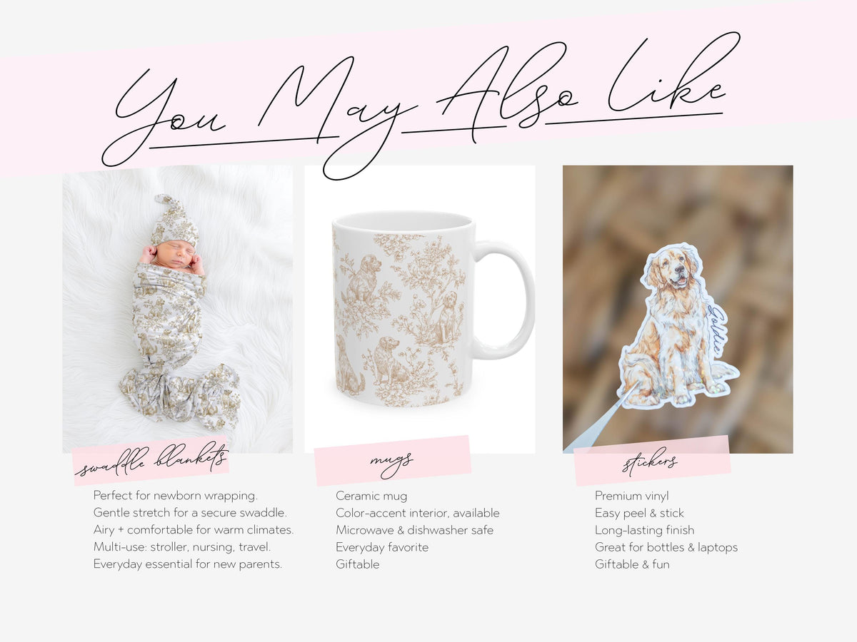 Personalized Golden Retriever Toile Blanket Heirloom Nursery Decor Custom Name Woven Throw Newborn Gift Dog Print Minky Baby Shower Present - Charles Alex