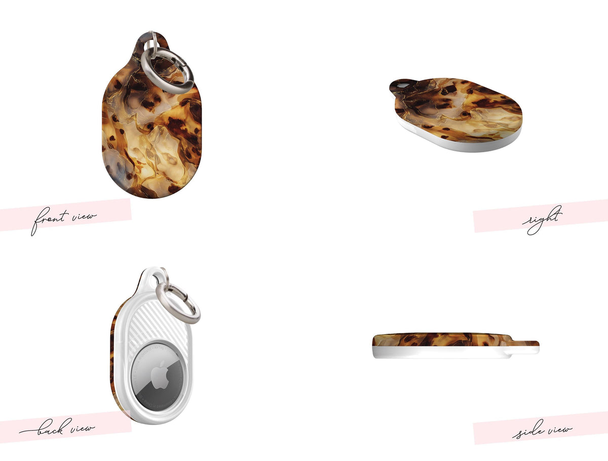 Custom Initials Tortoiseshell Apple AirTag Holder Keychain Personalized Protective Cover Find Bag Luggage Keys Purse Gift For Her Accessory - Charles Alex