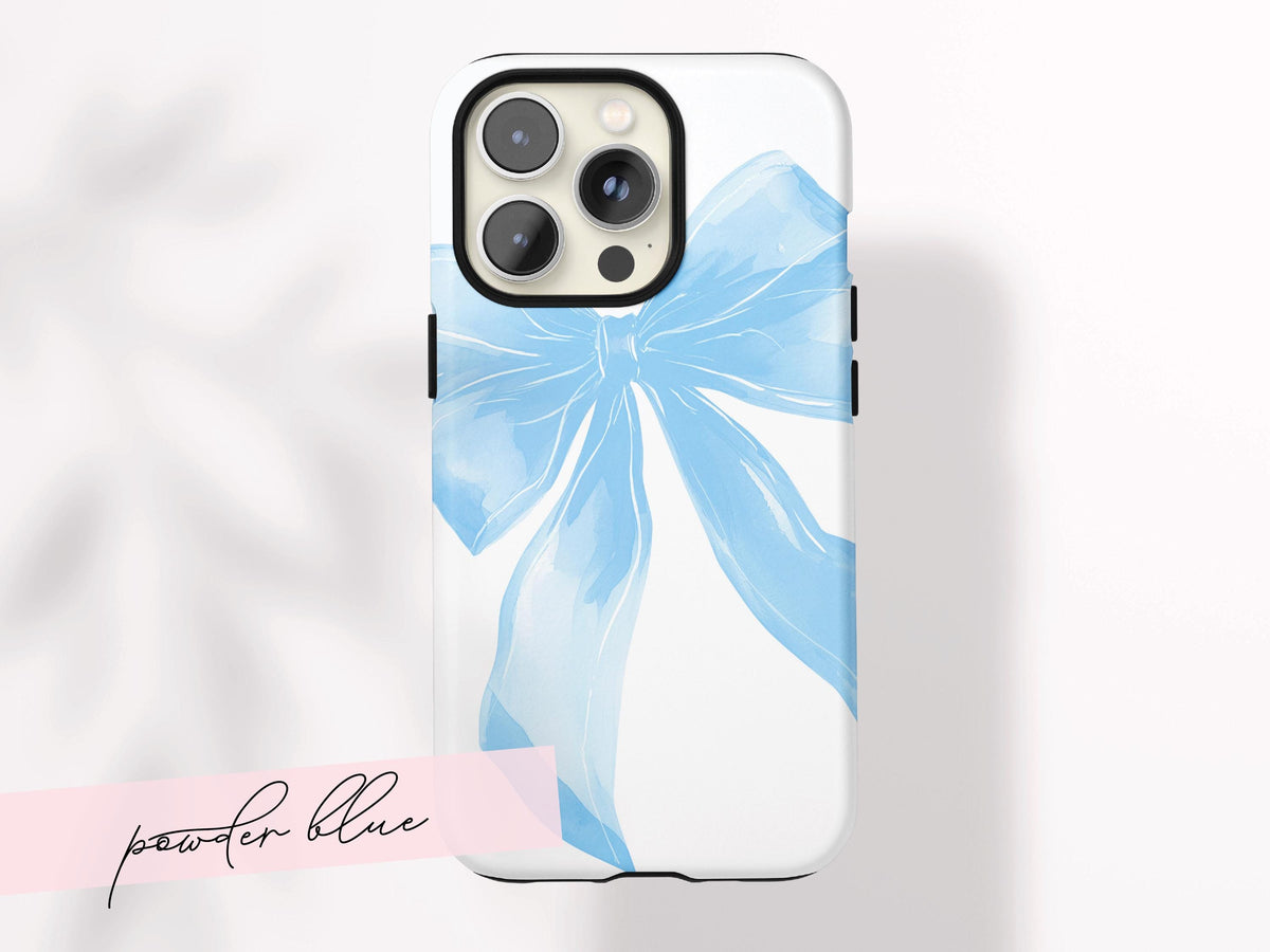 Personalized Bow iPhone Case Custom Name Coquette Watercolor Valentines Day Gift For Her Preppy Girly Drop Protection Impact Resistant Cover - Charles Alex
