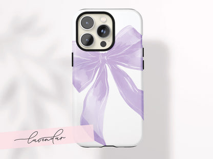 Personalized Bow iPhone Case Custom Name Coquette Watercolor Valentines Day Gift For Her Preppy Girly Drop Protection Impact Resistant Cover - Charles Alex