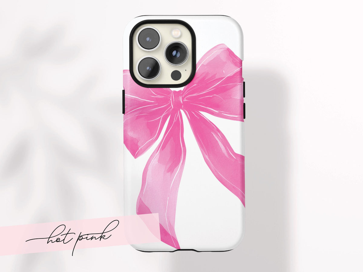 Personalized Bow iPhone Case Custom Name Coquette Watercolor Valentines Day Gift For Her Preppy Girly Drop Protection Impact Resistant Cover - Charles Alex