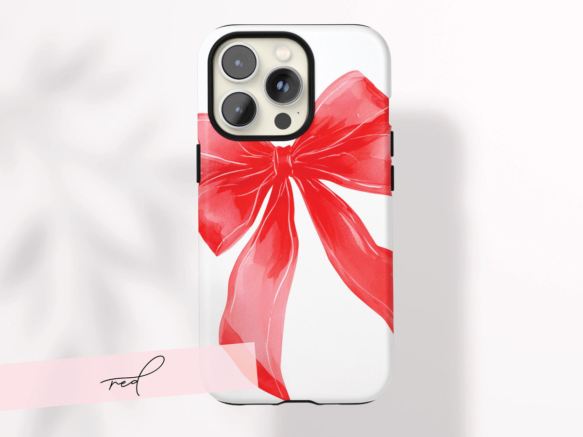 Personalized Bow iPhone Case Custom Name Coquette Watercolor Valentines Day Gift For Her Preppy Girly Drop Protection Impact Resistant Cover - Charles Alex