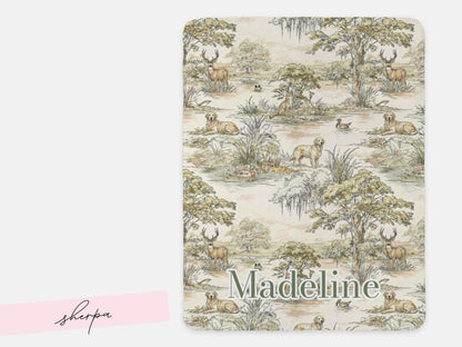 Hunting Nursey Decor Personalized Crib Throw Toile Deer Name Blanket Neutral Woodland Duck Baby Shower Gift Newborn Heirloom Woven Labrador - Charles Alex