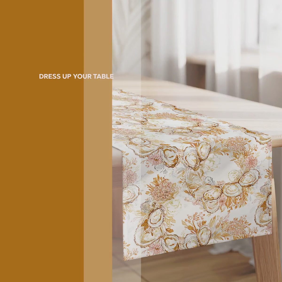 Fall Table Runner Thanksgiving Decor Table Setting Idea Oyster Home Decorations Autumn Colors Coastal Holiday Dinner Runner for Table Decor