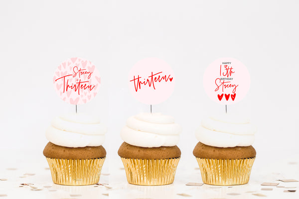 Thirteen Hearts Red & Pink Cupcake Toppers - Charles Alex